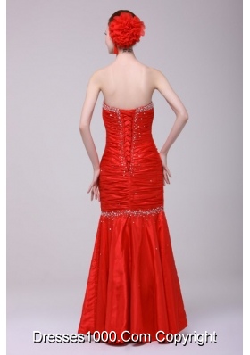 Mermaid Strapless Red 2014 Dress For Prom Queen with Beading