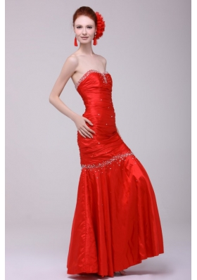 Mermaid Strapless Red 2014 Dress For Prom Queen with Beading