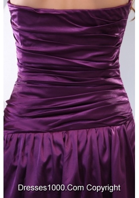 Popular Sweetheart Ruched Purple Prom Dresses with Watteau Train