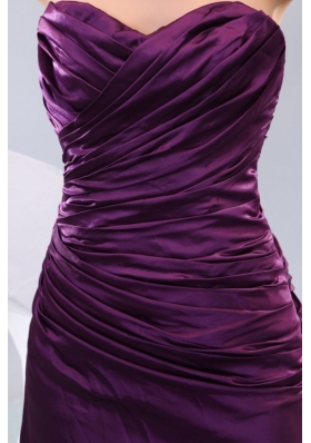 Popular Sweetheart Ruched Purple Prom Dresses with Watteau Train