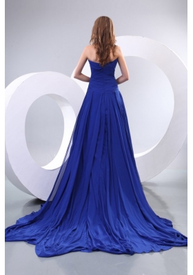 Popular Empire Strapless Chiffon Ruched Prom Dress in Royal Blue