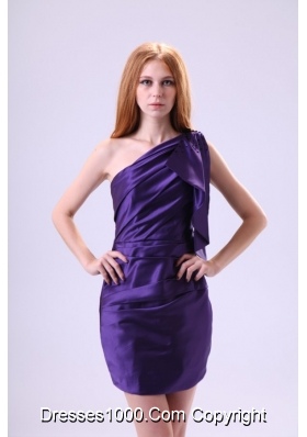 Purple Column One Shoulder Prom Graduation Dress in Mini-length