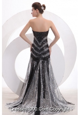 Mermaid Sequined Black 2014 Spring Prom Dress with Brush Train