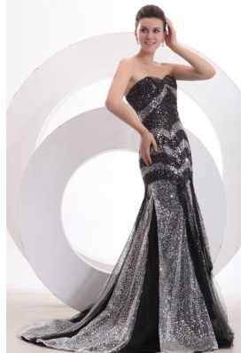 Mermaid Sequined Black 2014 Spring Prom Dress with Brush Train