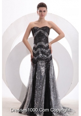 Mermaid Sequined Black 2014 Spring Prom Dress with Brush Train