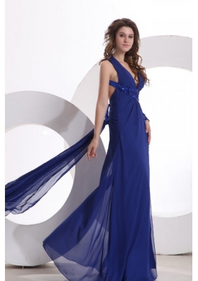 Sexy V-neck Chiffon Sequined Prom Formal Dresses with High Silt