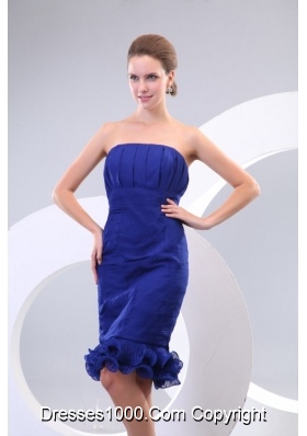 Sheath Royal Blue Strapless Organza Prom Maxi Dress with Ruching