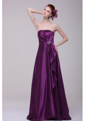 Simple Column Taffeta Purple Dresses For Prom Court with Beading