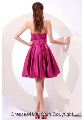 Strapless Fuchsia A-line Knee-length JS Prom Dress with Bowknot