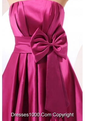 Strapless Fuchsia A-line Knee-length JS Prom Dress with Bowknot