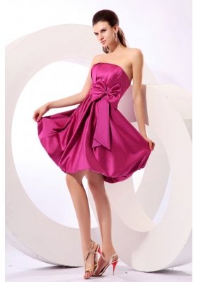 Strapless Fuchsia A-line Knee-length JS Prom Dress with Bowknot