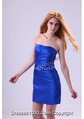 Strapless Royal Blue Mini-length Prom Party Dresses with Beading