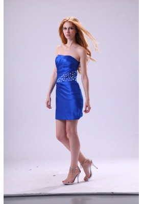 Strapless Royal Blue Mini-length Prom Party Dresses with Beading