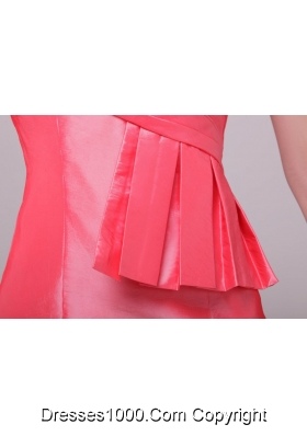 Watermelon Red One Shoulder Taffeta Prom Dresses with Ruching