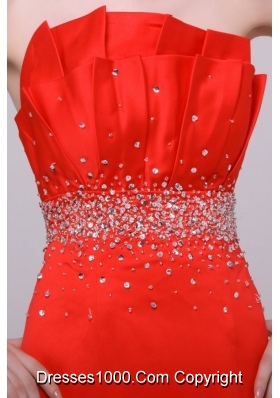 Mermaid Strapless Beads Red Zipper Up Full Length Prom Attire