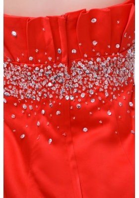 Mermaid Strapless Beads Red Zipper Up Full Length Prom Attire