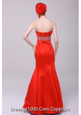 Mermaid Strapless Beads Red Zipper Up Full Length Prom Attire