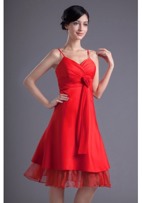 Flowers Straps Layers Red Prom Bridesmaid Dresses on Sale