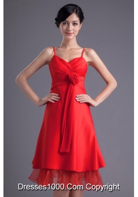 Flowers Straps Layers Red Prom Bridesmaid Dresses on Sale