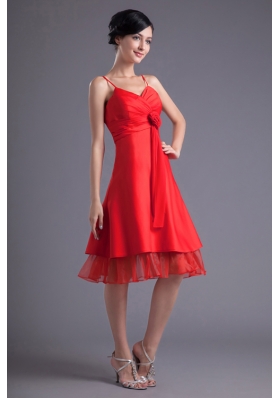 Flowers Straps Layers Red Prom Bridesmaid Dresses on Sale