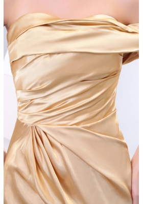 Asymmetrical Column One-shoulder Champagne Prom Gown with Brush Train