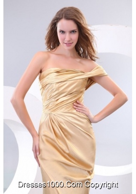 Asymmetrical Column One-shoulder Champagne Prom Gown with Brush Train