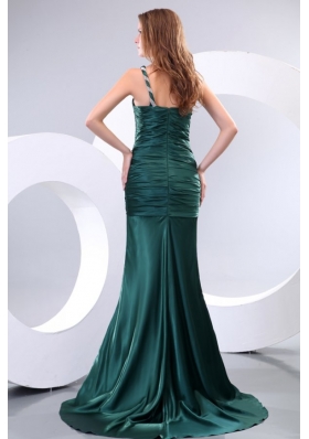 Celebrity-inspired Style Trumpet One Shoulder Emerald Green Prom Dress