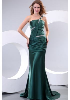 Celebrity-inspired Style Trumpet One Shoulder Emerald Green Prom Dress