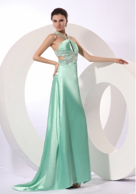 Slit Criss Crossed Back Beaded Brush Train Dress for JS Prom