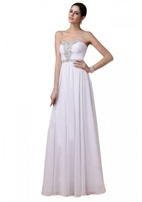 Popular White Chiffon Empire Beaded Sweetheart Prom Dresses