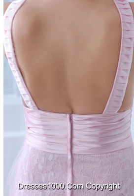 Beautiful light Pink Prom Dresses with V-neck and Appliques