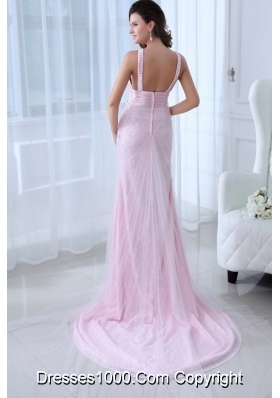 Beautiful light Pink Prom Dresses with V-neck and Appliques