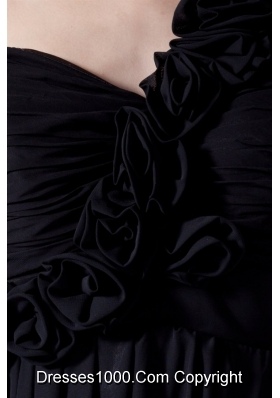 On Sale One-shoulder Black Chiffon Prom Dress with Empire Waist