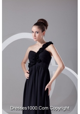 On Sale One-shoulder Black Chiffon Prom Dress with Empire Waist