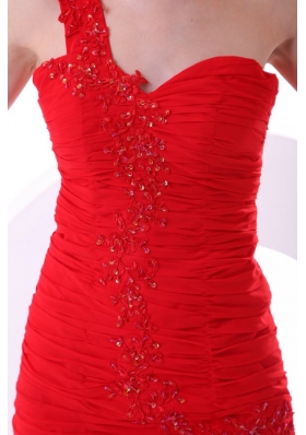 Sexy Red One Shoulder Chiffon Appliques Mini-length Prom Dress