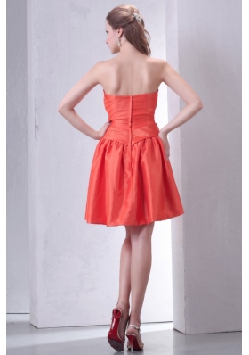 Bowknot Sash Sweetheart Orange Taffeta Short Prom Gowns