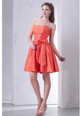 Bowknot Sash Sweetheart Orange Taffeta Short Prom Gowns