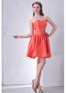 Bowknot Sash Sweetheart Orange Taffeta Short Prom Gowns