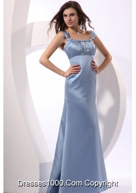 Light Blue Ruched Cap Sleeveless Prom Gown with Brush Train