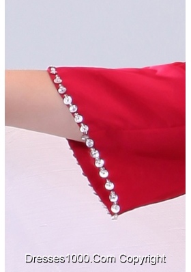 Strapless Knee-length Red Chiffon Prom Gowns with Beading