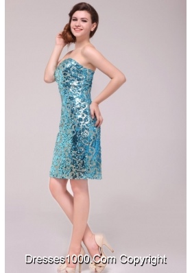 2014 Summer Sexy Mini-length Sequins Strapless Blue Prom Dress