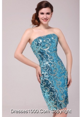 2014 Summer Sexy Mini-length Sequins Strapless Blue Prom Dress