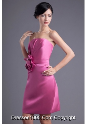 Rose Pink Strapless Flowers Taffeta Dresses for Prom Princess