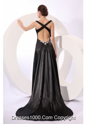 Elegant Black Criss Cross Back Evening Dress For Women