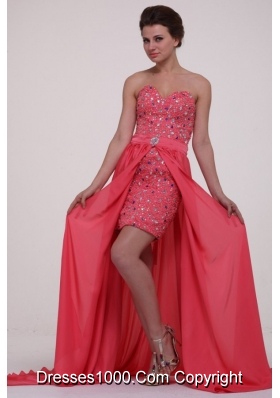 Beaded Sweetheart Watermelon Detachable Train Prom Gown