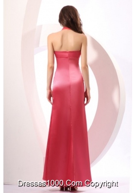 Halter Top Ankle Length Coral Red Zipper Up JS Prom Dresses