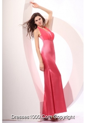 Halter Top Ankle Length Coral Red Zipper Up JS Prom Dresses