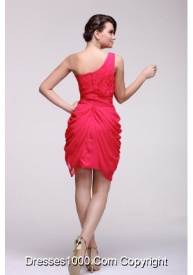 Pretty Coral Red One Shoulder Short Prom Cocktail Dress