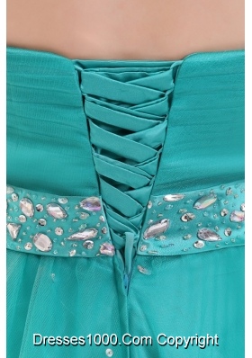 Elegant Aqua Blue Beading A-line Halter Tulle Prom Dress