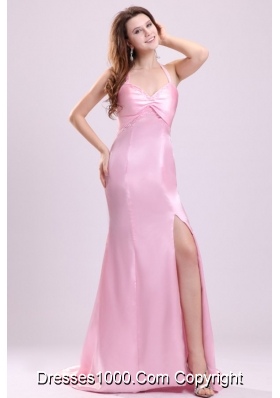 Stylish Pink Halter Criss Cross Back Informal Prom Evening Dress